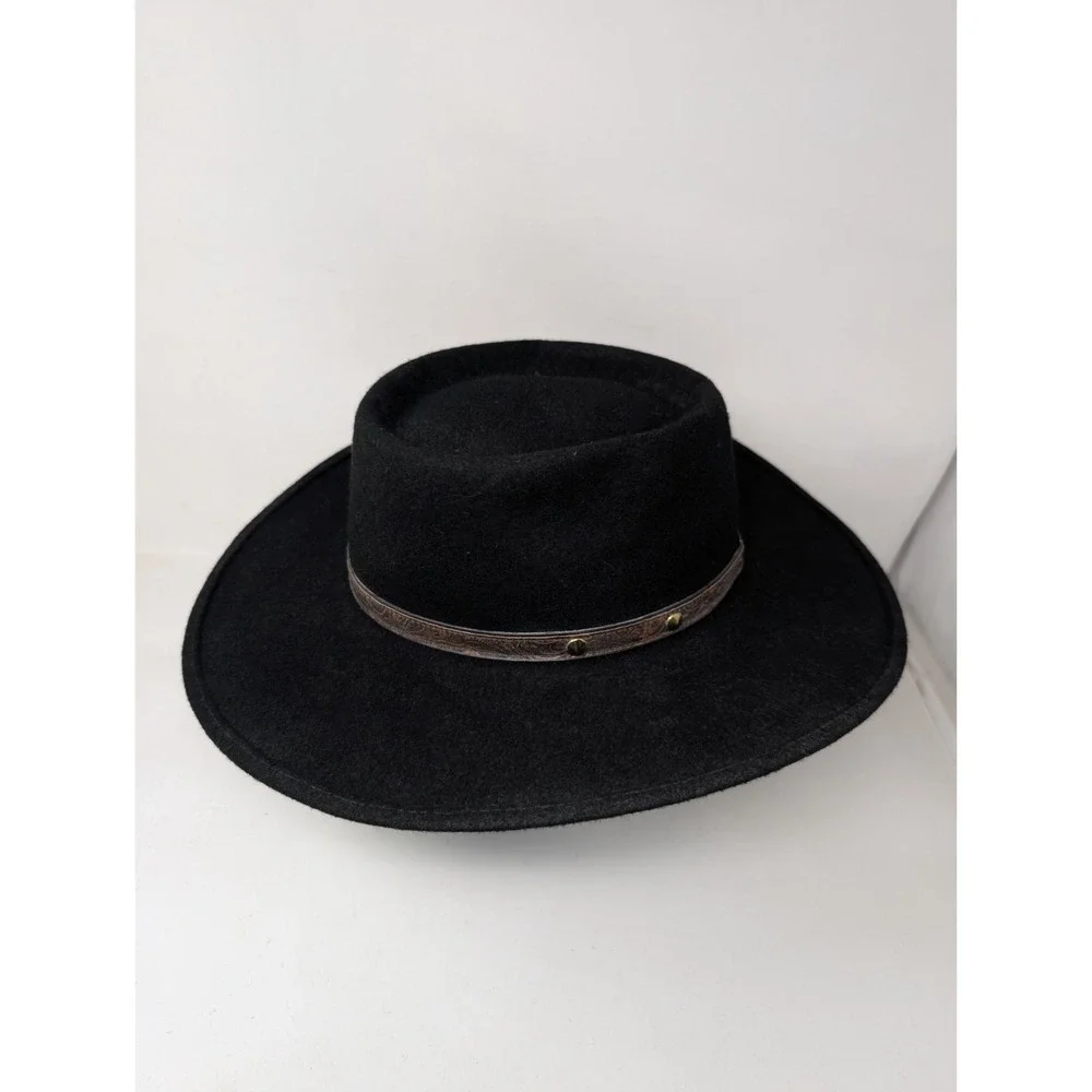 Vintage Black Felt Wool Western Cowboy Sun Hat Festival Boho Men's Medium USA